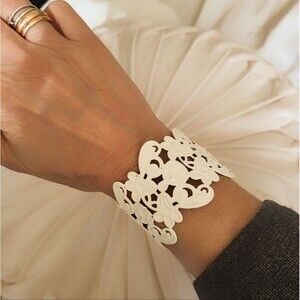 Ivory Filigree Adjustable Metal Cuff Bracelet